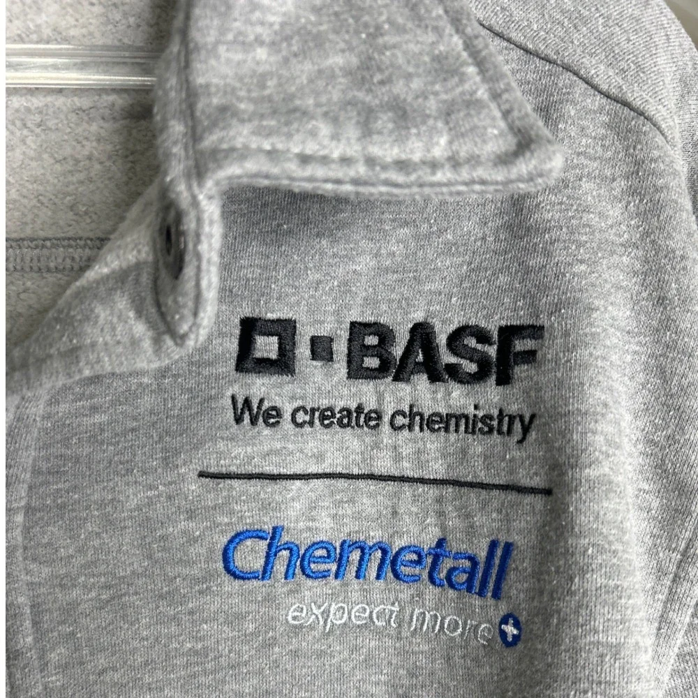 Charles River BASF Logo Apparel Mens Large Gray Snap Front Fleece Shirt Jacket